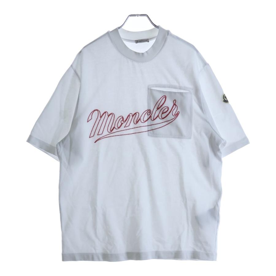 MONCLER（モンクレール） ロゴ刺繍 クルーネック 半袖Tシャツ ホワイト