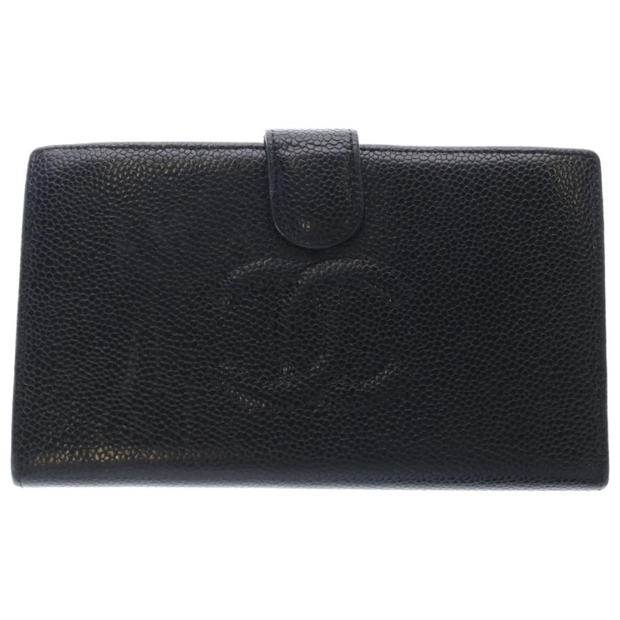 CHANEL（シャネル） ココマーク キャビアスキン レザー がま口 二 