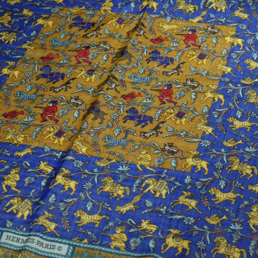 HERMES（エルメス） カレ140 インドの狩猟 カシミヤスカーフ ブルー