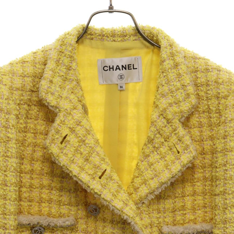 CHANEL シャネル ツイードジャケット ココマークボタン イエロー CHANEL シャネル ツイードジャケット ココマークボタン イエロー