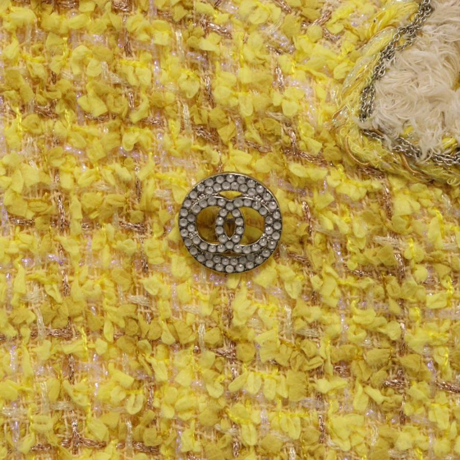 CHANEL シャネル ツイードジャケット ココマークボタン イエロー CHANEL シャネル ツイードジャケット ココマークボタン イエロー