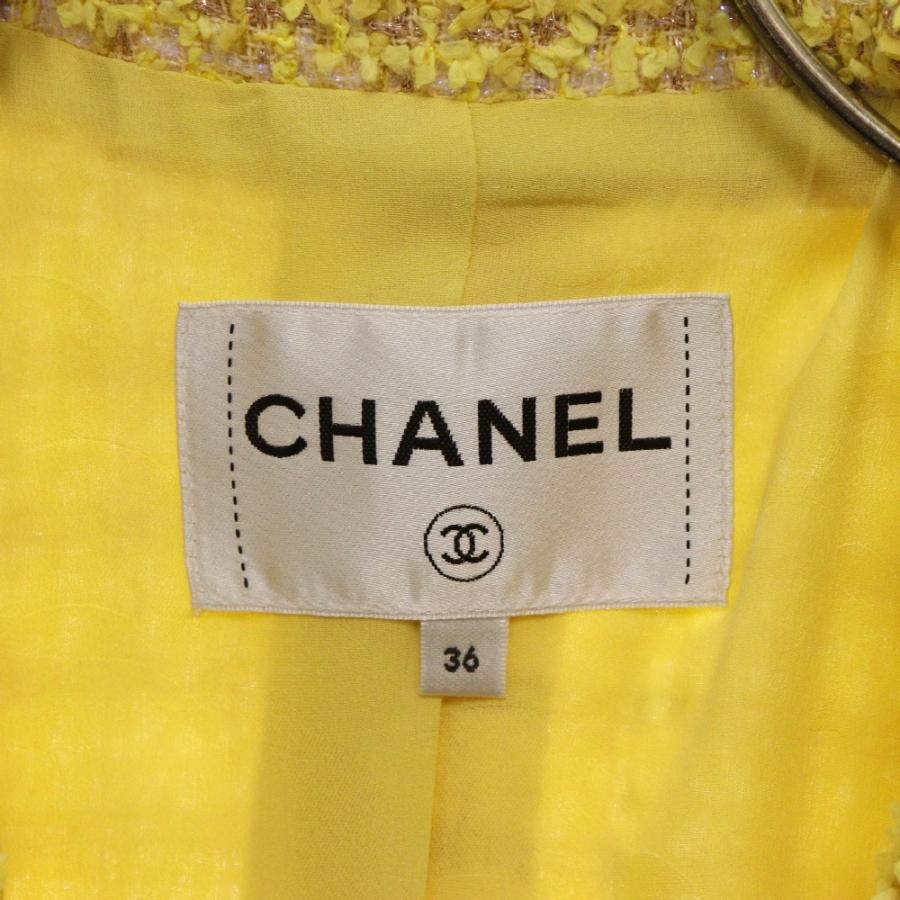 CHANEL シャネル ツイードジャケット ココマークボタン イエロー CHANEL シャネル ツイードジャケット ココマークボタン イエロー