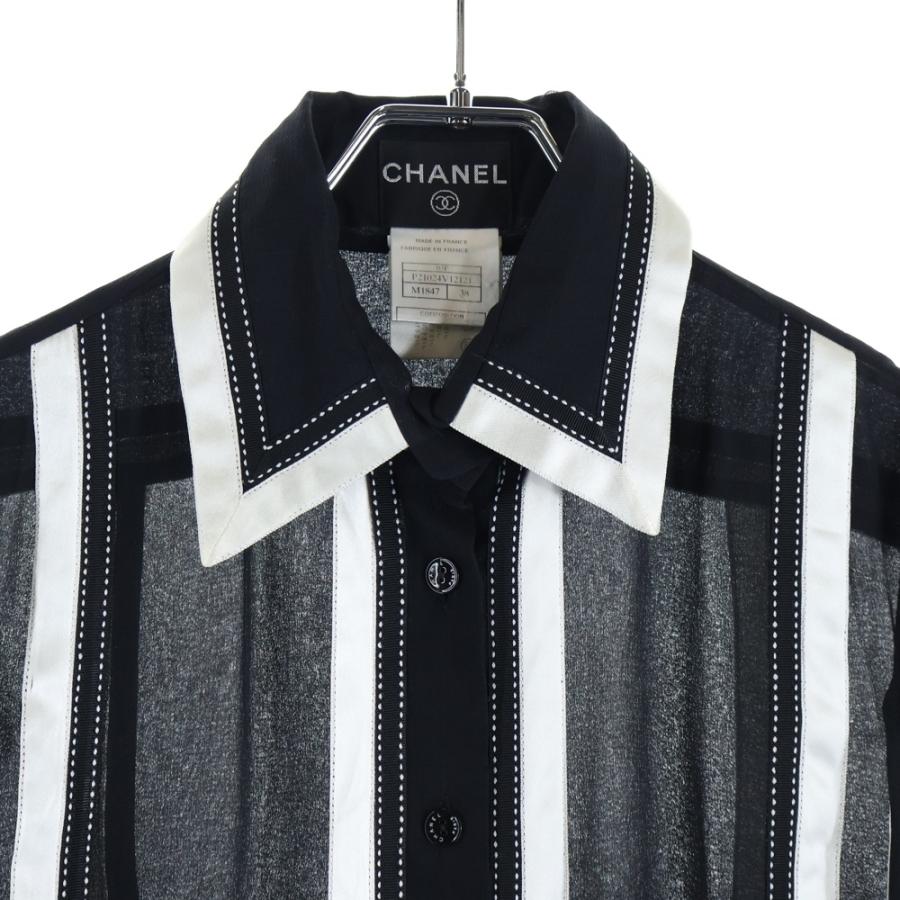 CHANEL シャネル 03P スプリングコレクション リボンストライプ シルク 長袖シャツ ブラウス ブラック レディース P21024V12121 CHANEL（シャネル） 03P スプリングコレクション リボンストライプ