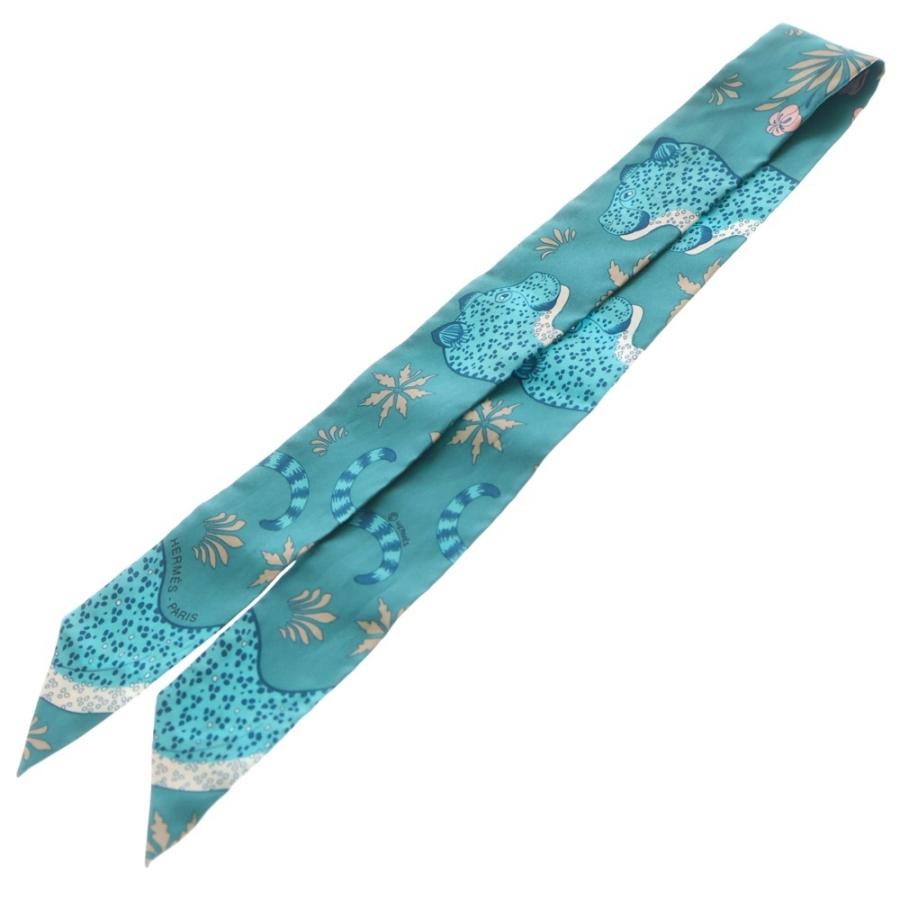 HERMES（エルメス） ツイリー レオパード シルクスカーフ ターコイズ