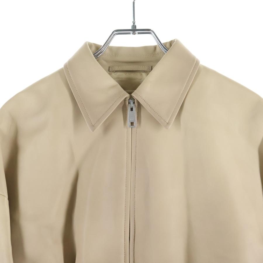プラダ 23AW バック トライアングルロゴ ラムスキン レザー クロップド ショート ジップアップジャケット ベージュ レディース 58A121の画像