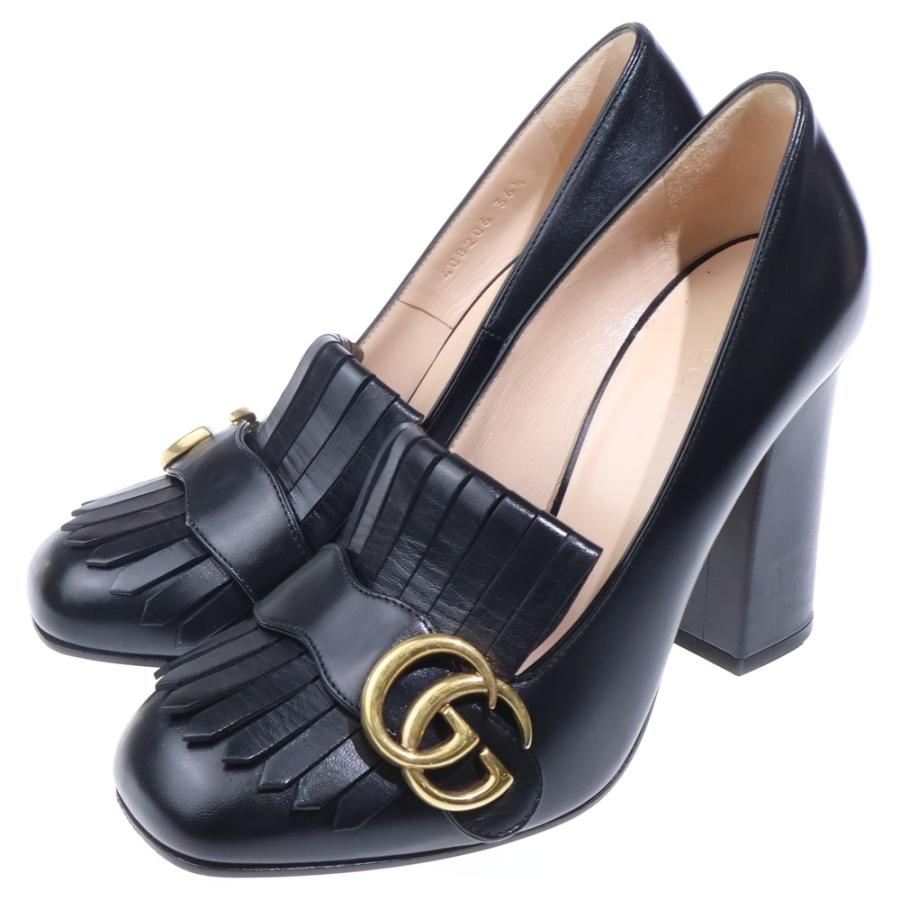 GUCCI グッチ GGマーモント レザー フリンジ ヒール パンプス シューズ ブラック レディース 408206_1
