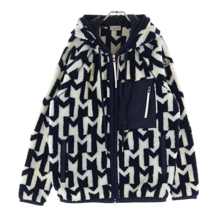 MONCLER モンクレール ボアフリースジップアップフーディ ホワイト/ブラック #S 320918G00063 89A9Z MONCLER（モンクレール） ボアフリースジップアップフーディ ホワイト
