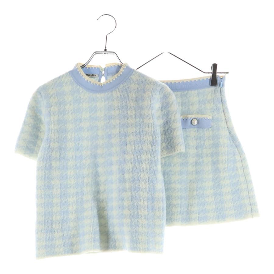 miumiu ミュウミュウ セットアップ チェック総柄 ウールニット 半袖