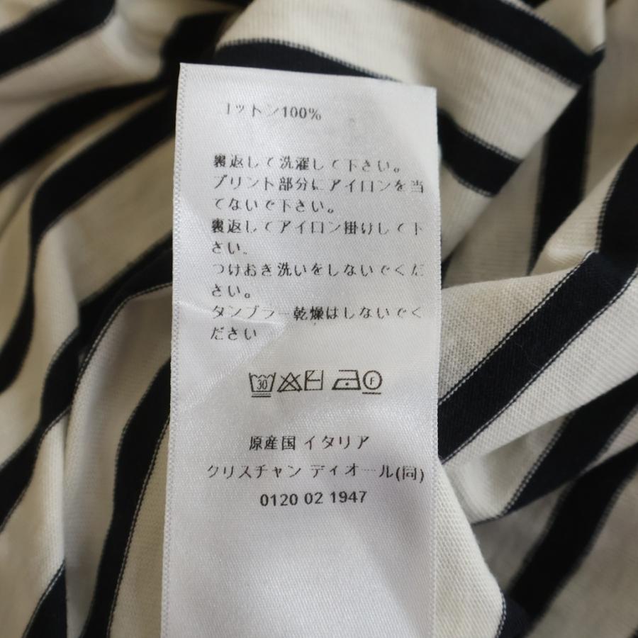 クリスチャンディオール ボーダー総柄 ロゴプリント コットンジャージー 半袖Tシャツ トップス ホワイト/ネイビー レディース 543T15A4235の画像