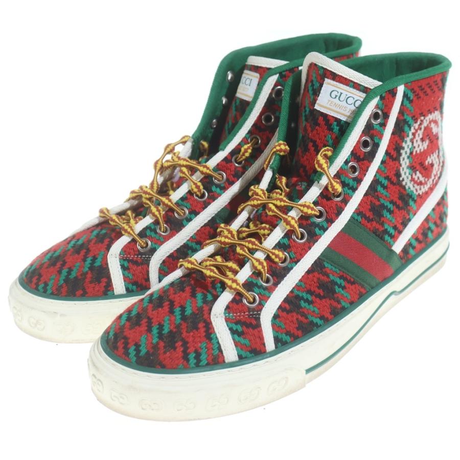 GUCCI グッチ テニス1977 インターロッキングG ハイカットシューズ スニーカー レッド/グリーン GUCCI（グッチ） テニス1977 インターロッキングG ハイカットシューズ