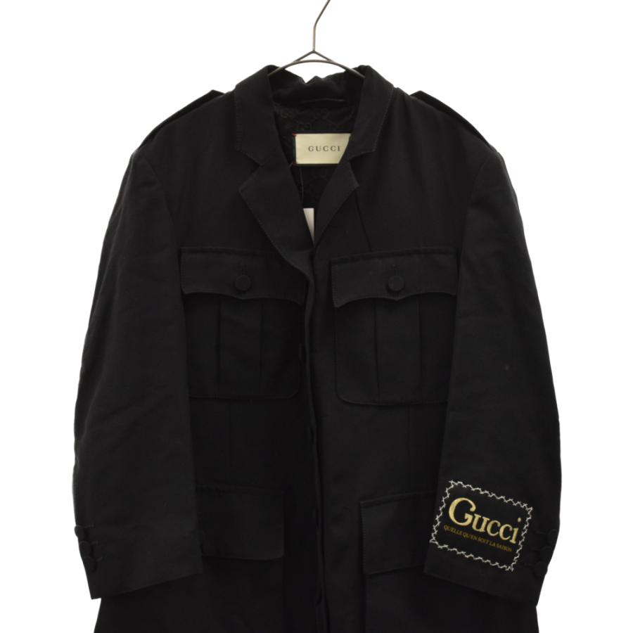 グッチ スパンコール バタフライ ミリタリーロングコート ブラック  