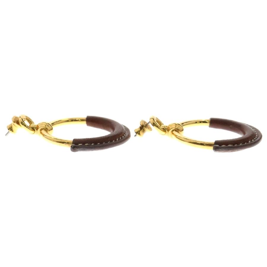 HERMES エルメス ループグラン ピアス ゴールド GP×革