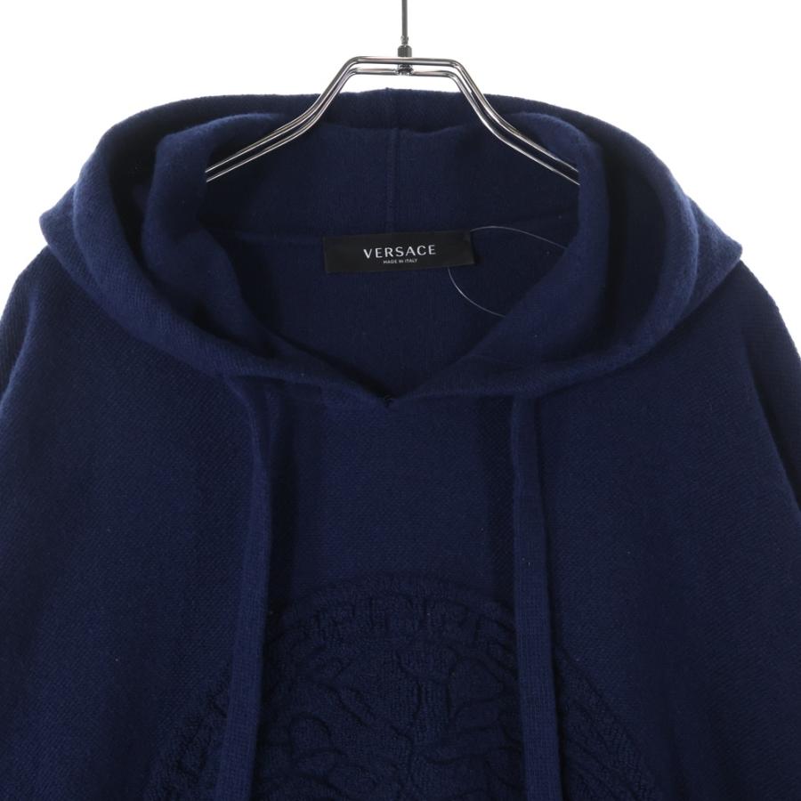 VERSACE ヴェルサーチ メデューサロゴ パイルジャガード カシミヤ混 ウールニット プルオーバー パーカー フーディー ネイビー A87203 VERSACE（ヴェルサーチェ） ヴェルサーチ メデューサロゴ パイル