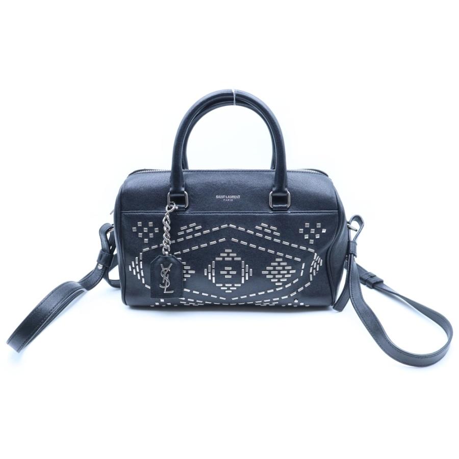 SAINT LAURENT PARIS サンローランパリ ベイビーダッフル 2wayハンドバッグ ショルダーバッグ ブラック×シルバー レザー 397584 サンローランパリ ベイビーダッフル 2wayハンドバッグ ショルダー