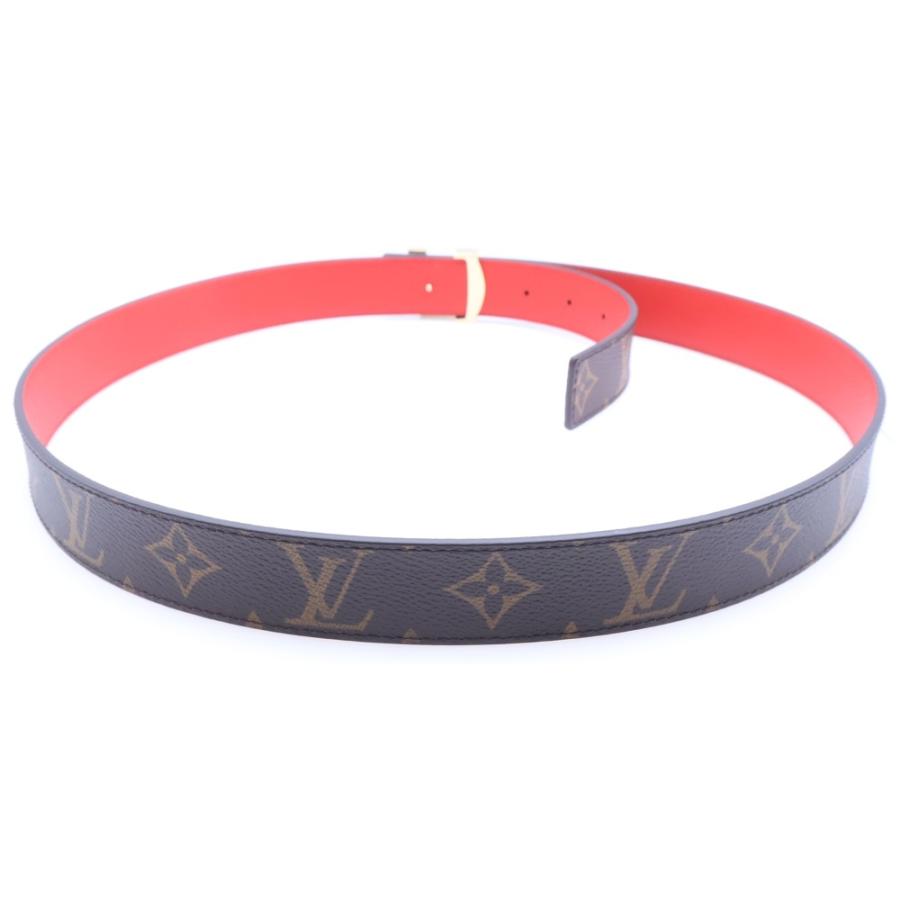 ルイヴィトン　サンチュール LV　イニシアル　ベルト ブラウン　レッド レザー LOUIS VUITTON（ルイ・ヴィトン） モノグラム サンチュールLV
