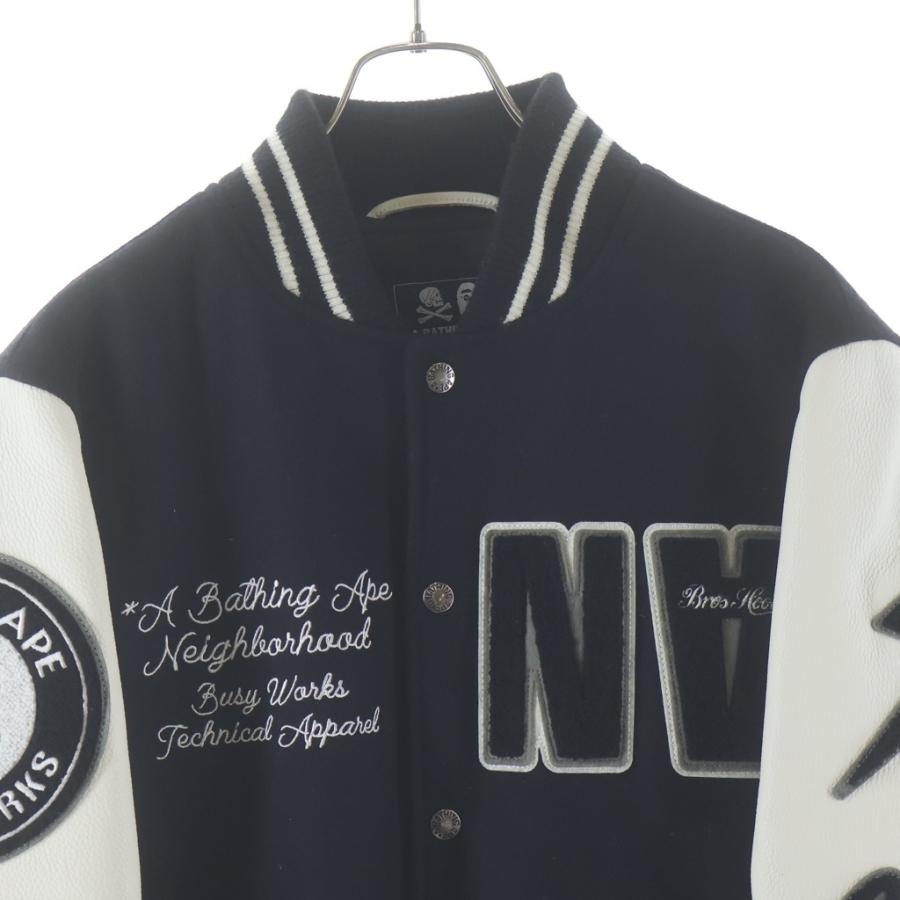 アベイシングエイプ ×NEIGHBORHOOD ネイバーフッド 50着限定 019シリアル入り レザーアームスタジアムジャケット 001HJJ211901Cの画像