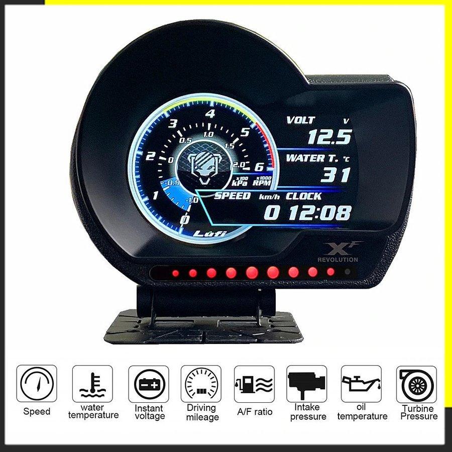 Lufi xf英語版OBD2デジタルターボブースト油圧の温度計車afr rpm燃料