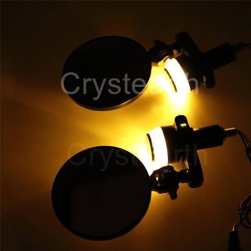 バイク バーエンドミラー 22mm LED ハンドルバー エンドリアビュー