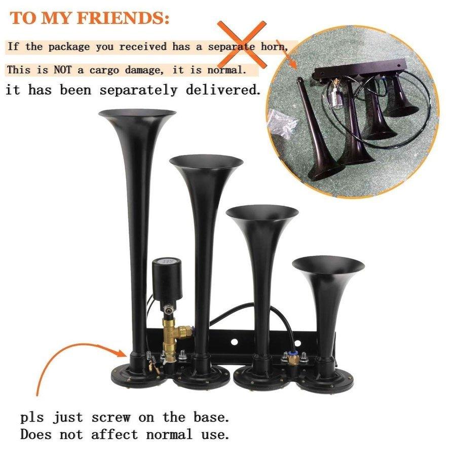 エアーホーン 185db ラウド 4連トランペットエアホーン クロム ブラック 12v 24v 汎用 乗用車 トラック ボート等 Un M ショップdoremi 通販 Yahoo ショッピング