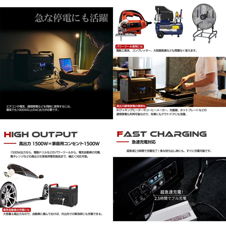 SUNGA ポータブル電源 LK1500 1344Wh 正弦波 超大容量 超高出力 SUNGA ポータブル電源 LK1500 1344Wh 正弦波 超大容量 超高出力