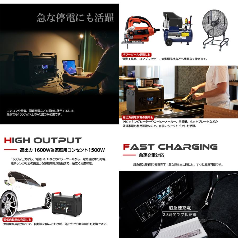 SUNGA ポータブル電源 LK1600 1536Wh 正弦波 超大容量 超高出力 SUNGA ポータブル電源 LK1600 1536Wh 正弦波 超大容量 超高出力