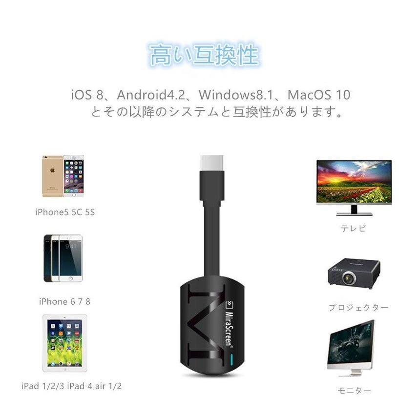 Mirascreen フルHD HDMI ワイヤレス ミラーキャスト スマートフォン タブレット ミラーリング WIFI iPhone Android windows Mac OSX MIRASDREEEN｜shopeast｜02