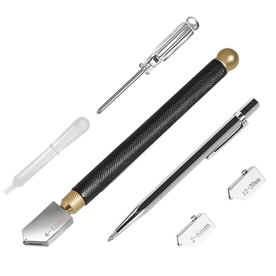 ガラスカッター 6点セット ガラス タイル 切断 工具 スポイド 超硬ガラス切削工具 ガラス切りカッター ローラータイプ 替刃 26mm 6