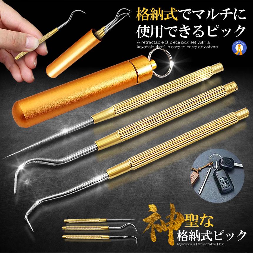 格納式 ピック セット ステンレス 爪楊枝 ケース 3種類 つまようじ