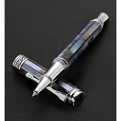 Xezo　Maestro　Fine　Rollerball　Point　Pen.　Handcrafted　Black　with　Mother　of　Pe