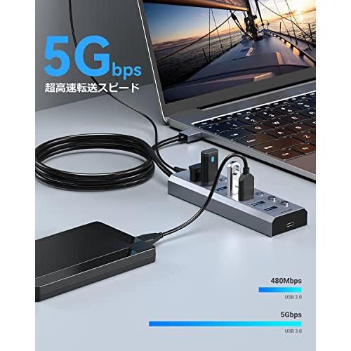 Elecife USB ハブ 8IN1 3.0 Hub 7ポート+ 1USB C PD急速充電ポート 2023 改 : SHOP ...