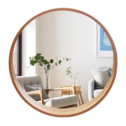 Browgrow 壁掛けミラー 木製 鏡 壁掛け鏡 丸型ミラー ウォールミラー
