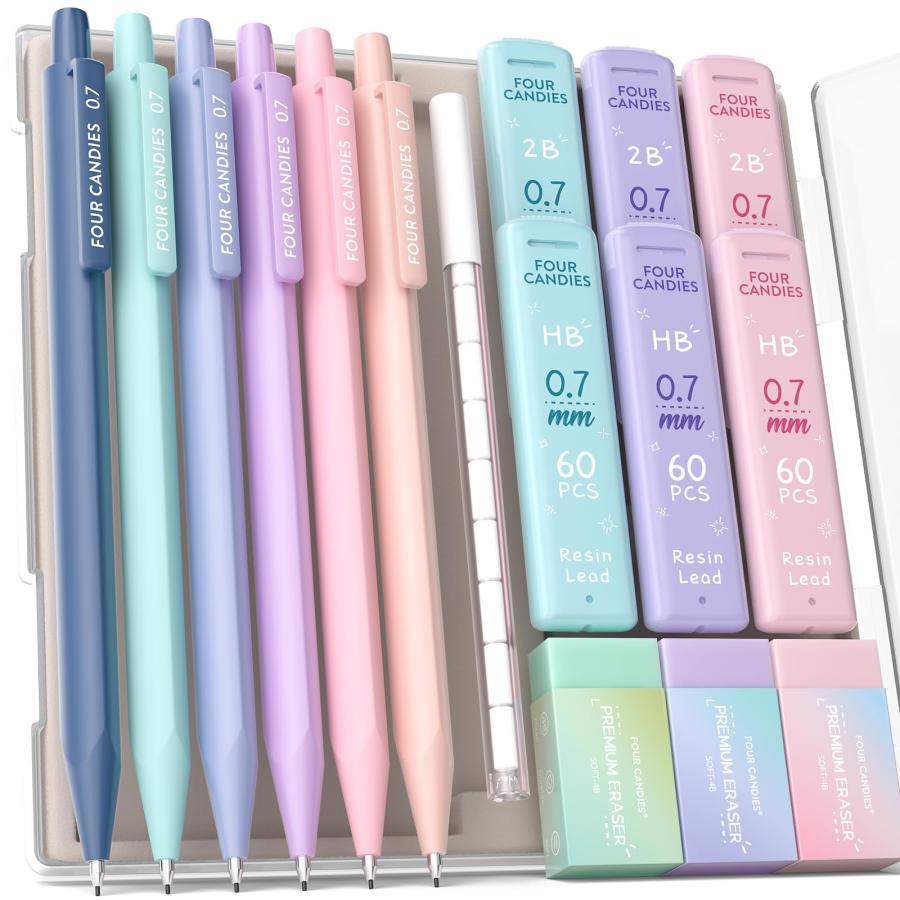 FourCandies 0.7mmシャープペンシルセット HB＆2Bシャー芯付き 6本