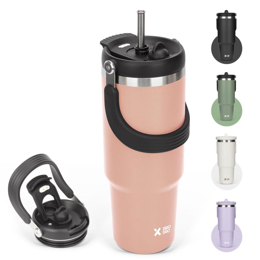 SKIASE タンブラー ストロー付き 900ml 水筒 大容量 ウォーターボトル