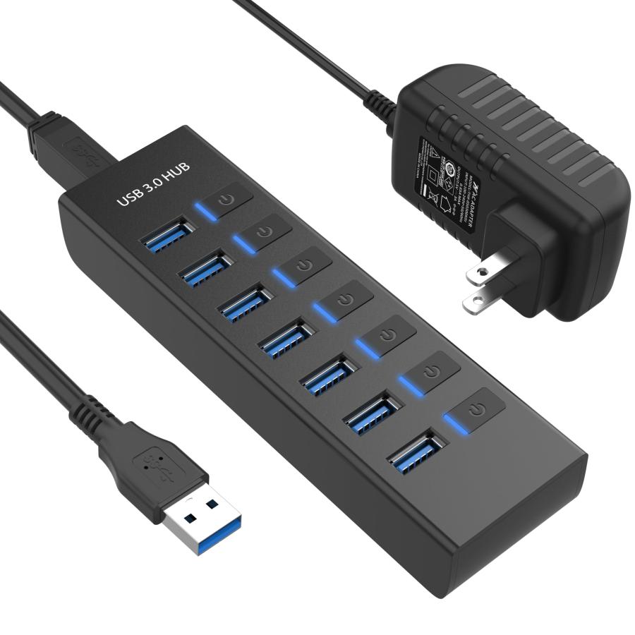 JESWO USB ハブ 電源付き USB Hub 7ポート 5V/3A ACアダプタ付き USBハブ 3.0 セ ...