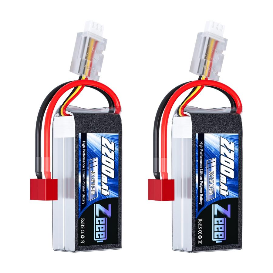 ゼエエ Zeee 7.4V 50C 2200mAh 2S 短いリポバッテリー Tプラグ付き