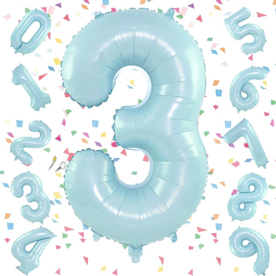 EXGOX 数字 バルーン ライトブルー 大きい 誕生日 ナンバー 3 アルミ