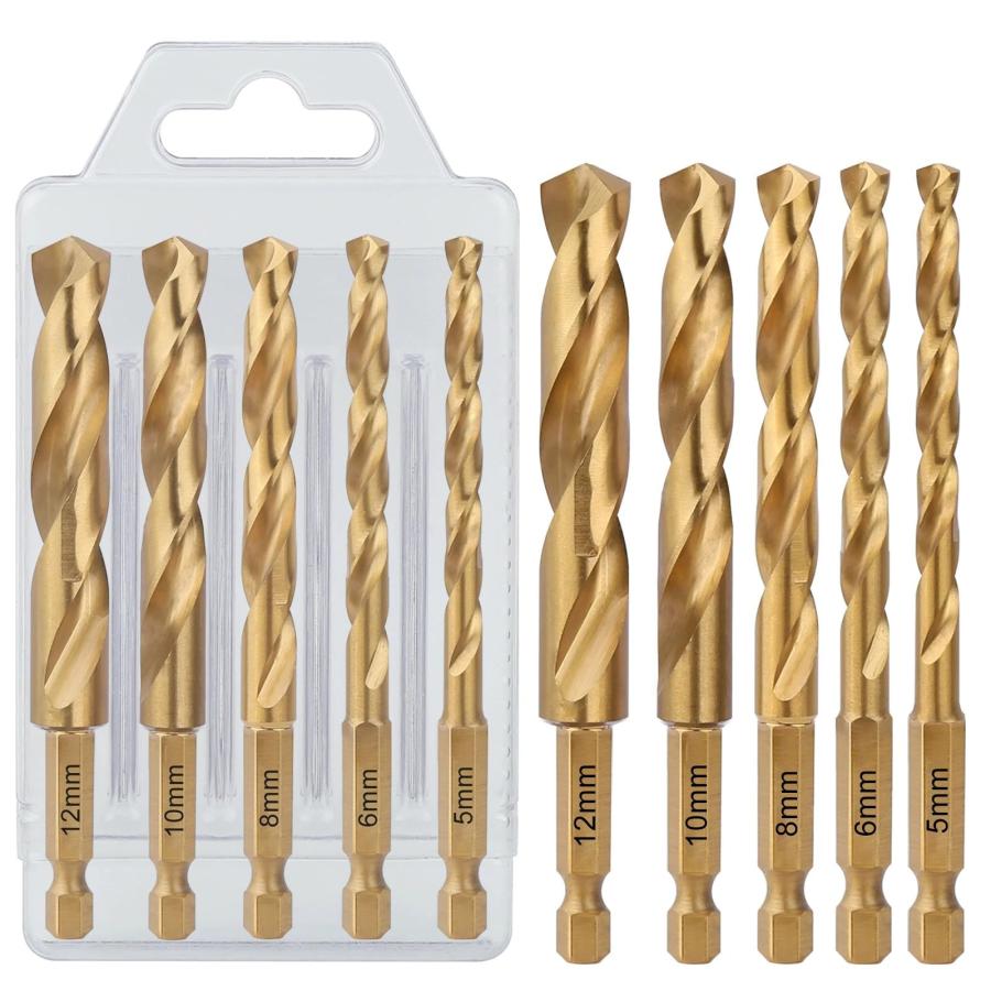 Vearter 5本組鉄工用ドリル 刃ビットセット 5/6/8/10/12mm 六角軸 高 