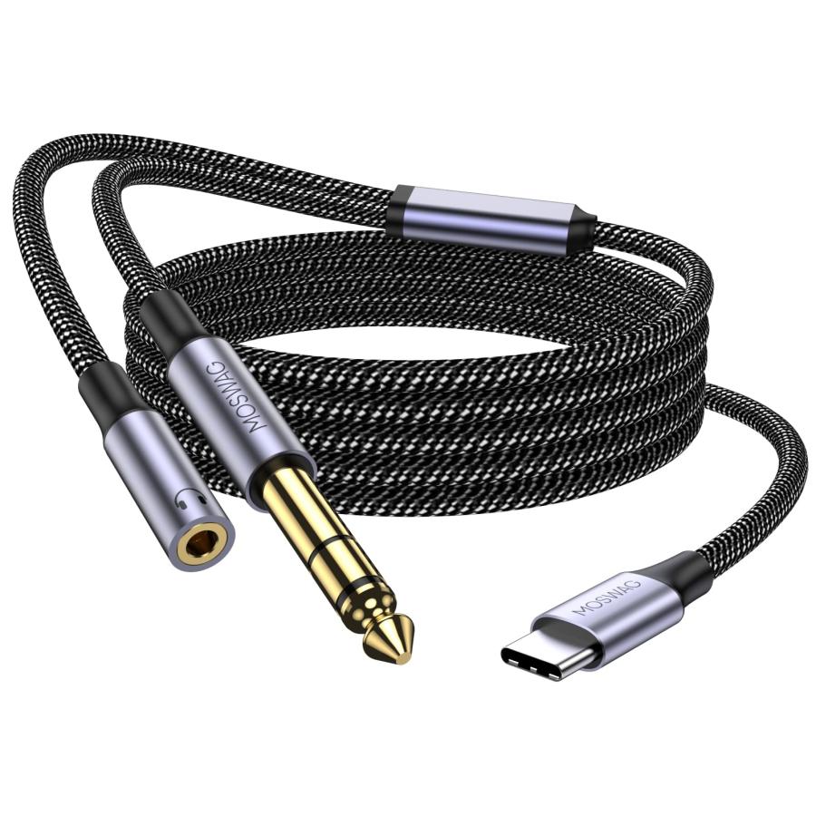 MOSWAG Câble USB C Vers Jack 6.35mm TRS Mâle - Adaptateur Audio Stéréo HiFi