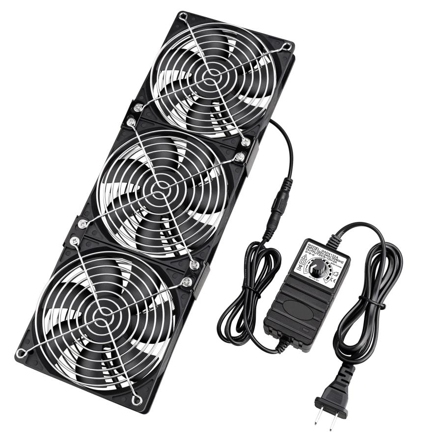 GDSTIME 3* 120 mm x 25 mm、12V DC3連ファン、車中泊 換気扇、AC100V 