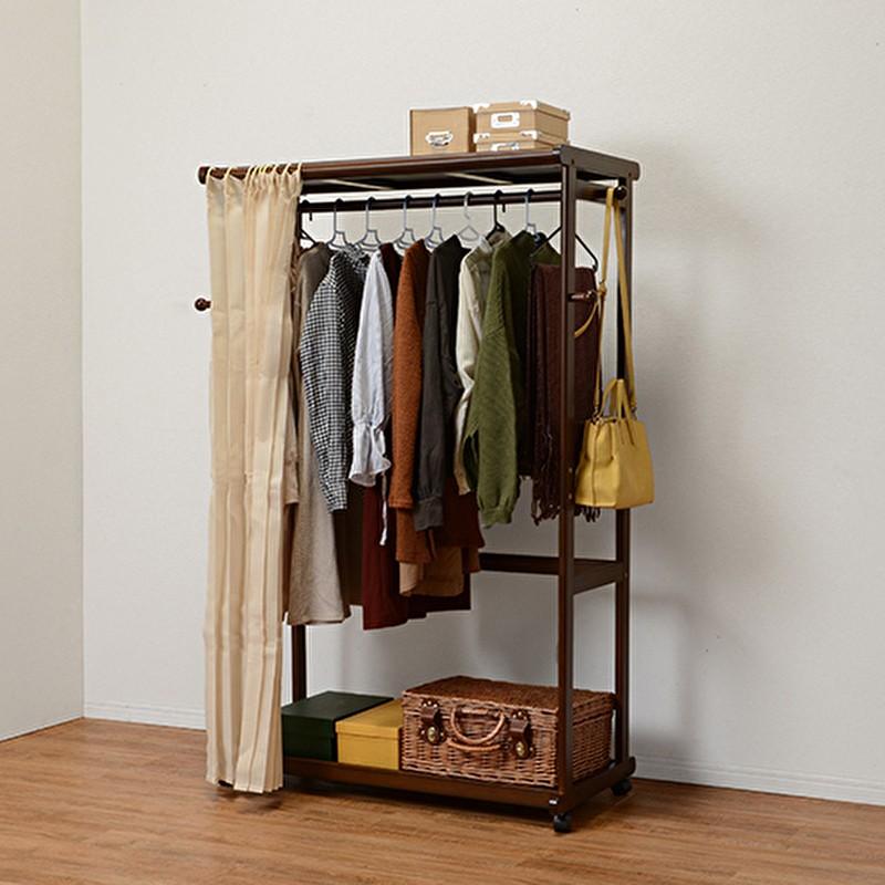 ハンガーラック 木製 おしゃれ 幅112cm ダークブラウン カーテン付き キャスター付き 目隠し 衣類収納 Hghi005 インテリア家具通販のファニシック 通販 Yahoo ショッピング