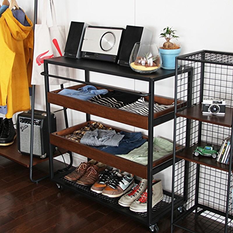 オープンラック ワゴン 収納 可動 キャスター スライドレール付き引出し フェンス棚 おしゃれ かっこいい インダストリアル 見せる収納 工具収納 ディスプレイ棚 Sjk インテリア家具通販のファニシック 通販 Yahoo ショッピング