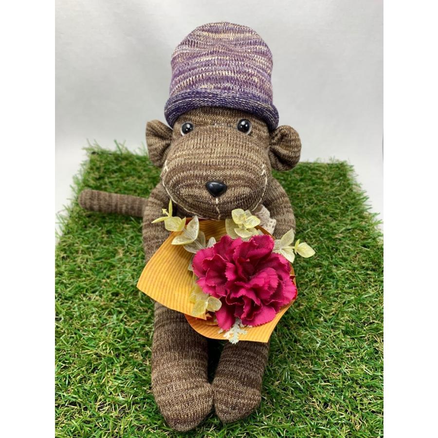【Freddo】ソック モンキー サル 靴下 ぬいぐるみ 母の日 出産祝 お誕生日プレゼント ギフト フラワー 花束 カーネーション ユーカリ ラッピング無料 34 | 