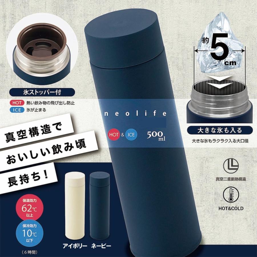 ネオライフ 真空二重マグボトル 水筒 500mL アイボリー ネイビー 真空