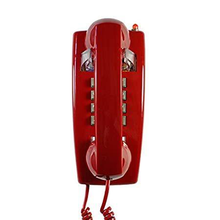 本物の TelPal赤壁電話、アナログコード付き壁マウント電話、大きな伝統的なベル、クラシックな固定電話、ハンドセットボリュームコントロール付き壁マウント-壁 スピーカーユニット