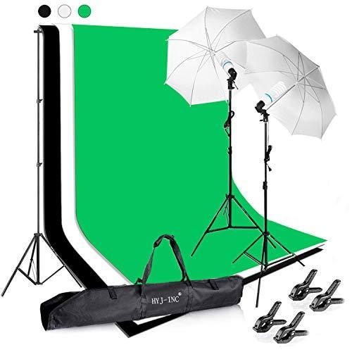 HYJ-INC Photography Photo Video Studio Background Stand Support Kit with 3 Muslin Backdrop Kits (White/Black/Chromakey Green Screen Kit),105 ミニスタジオ