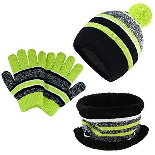 Knit Thick Warm Fleece Lined Thermal Sets 3Pcs Kids Winter Beanie Hat Scarf Gloves Set for 2-10 Years Old Boys Girls 