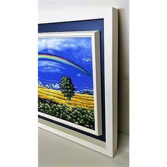 里中游　花畑の虹　F6号　額入り 里中游「花畑の虹」油彩画 額縁外寸57.0x48.0cm 絵41.0x31.8cm 張