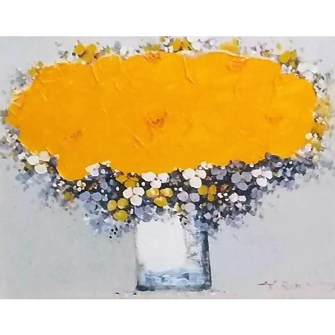 Y・ローナン「白い花器の黄色い花(2)」  油彩画  額縁外寸60.5x51.5x3.0cm  絵41.0ｘ31.8cmＦ6 サイン右下[k-010]の画像