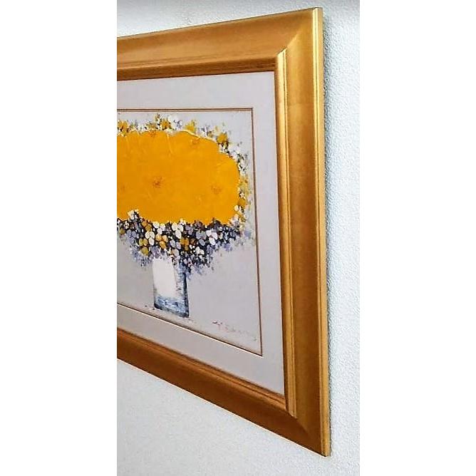 Y・ローナン「白い花器の黄色い花(2)」  油彩画  額縁外寸60.5x51.5x3.0cm  絵41.0ｘ31.8cmＦ6 サイン右下[k-010]の画像