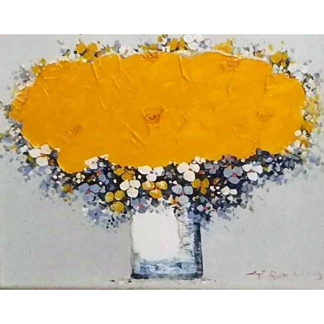 Y・ローナン「白い花器の黄色い花(2)」  油彩画  額縁外寸60.5x51.5x3.0cm  絵41.0ｘ31.8cmＦ6 サイン右下[k-010]の画像